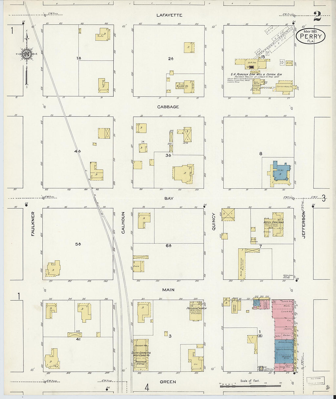 This old map of Perry, Taylor County, Florida was created by Sanborn Map Company in 1913