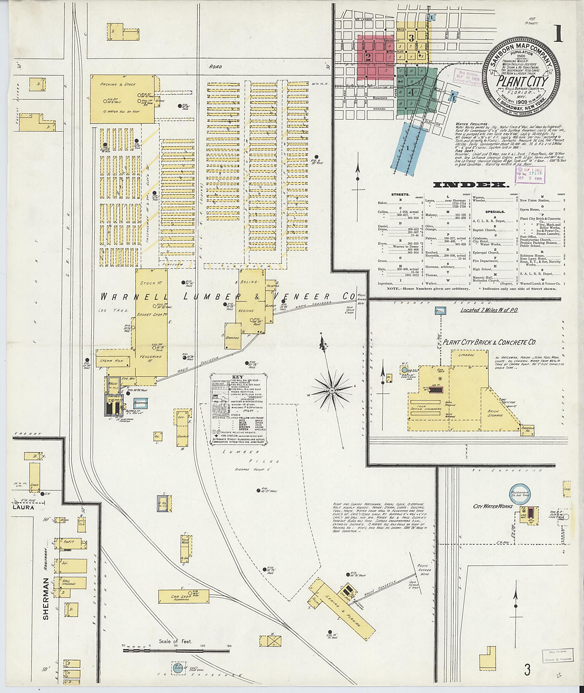 This old map of Plant City, Hillborough County, Florida was created by Sanborn Map Company in 1909