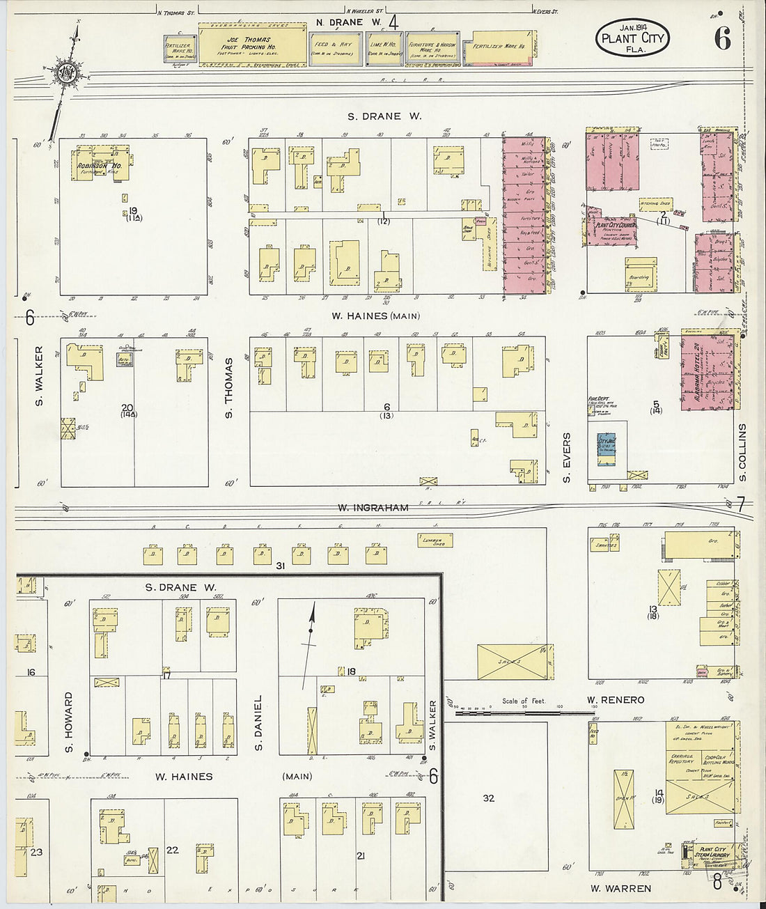 This old map of Plant City, Hillborough County, Florida was created by Sanborn Map Company in 1914