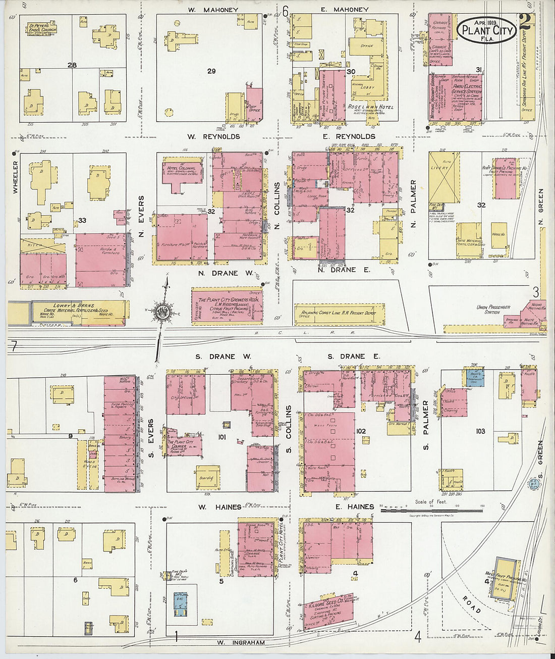 This old map of Plant City, Hillborough County, Florida was created by Sanborn Map Company in 1919