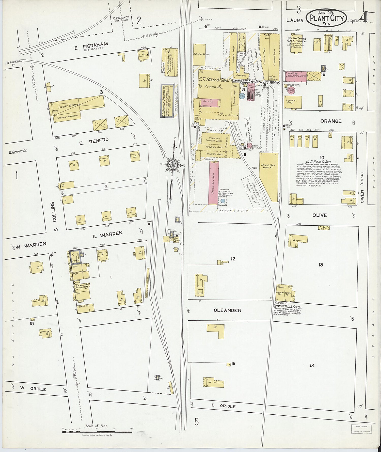 This old map of Plant City, Hillborough County, Florida was created by Sanborn Map Company in 1919