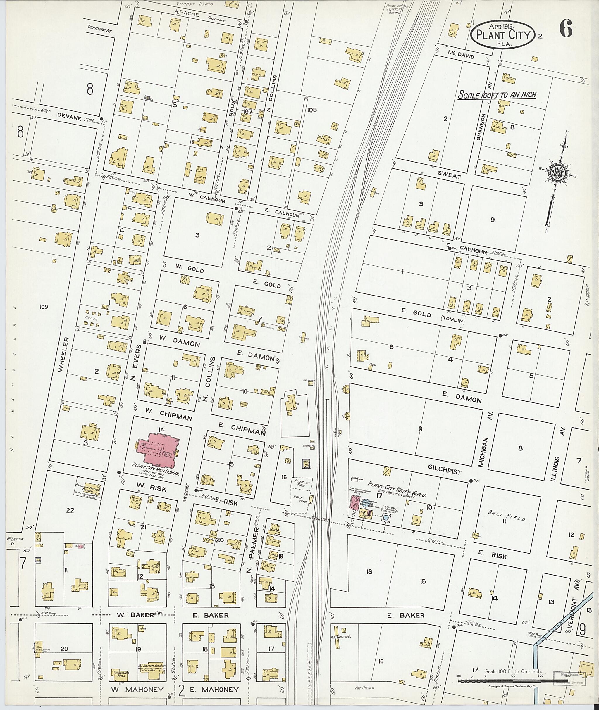 This old map of Plant City, Hillborough County, Florida was created by Sanborn Map Company in 1919