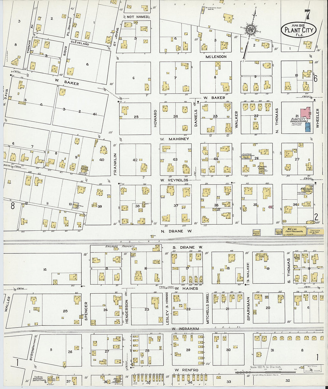 This old map of Plant City, Hillborough County, Florida was created by Sanborn Map Company in 1919