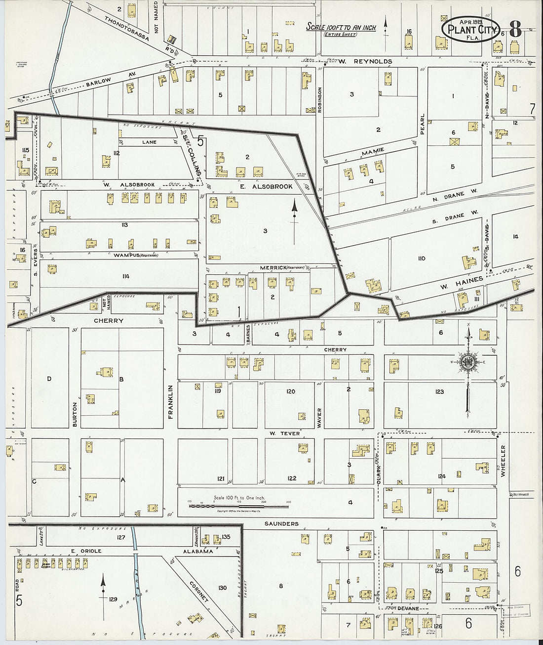 This old map of Plant City, Hillborough County, Florida was created by Sanborn Map Company in 1919