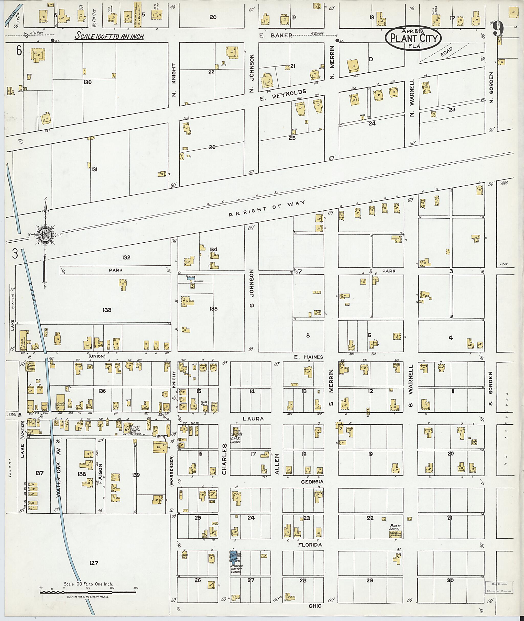 This old map of Plant City, Hillborough County, Florida was created by Sanborn Map Company in 1919