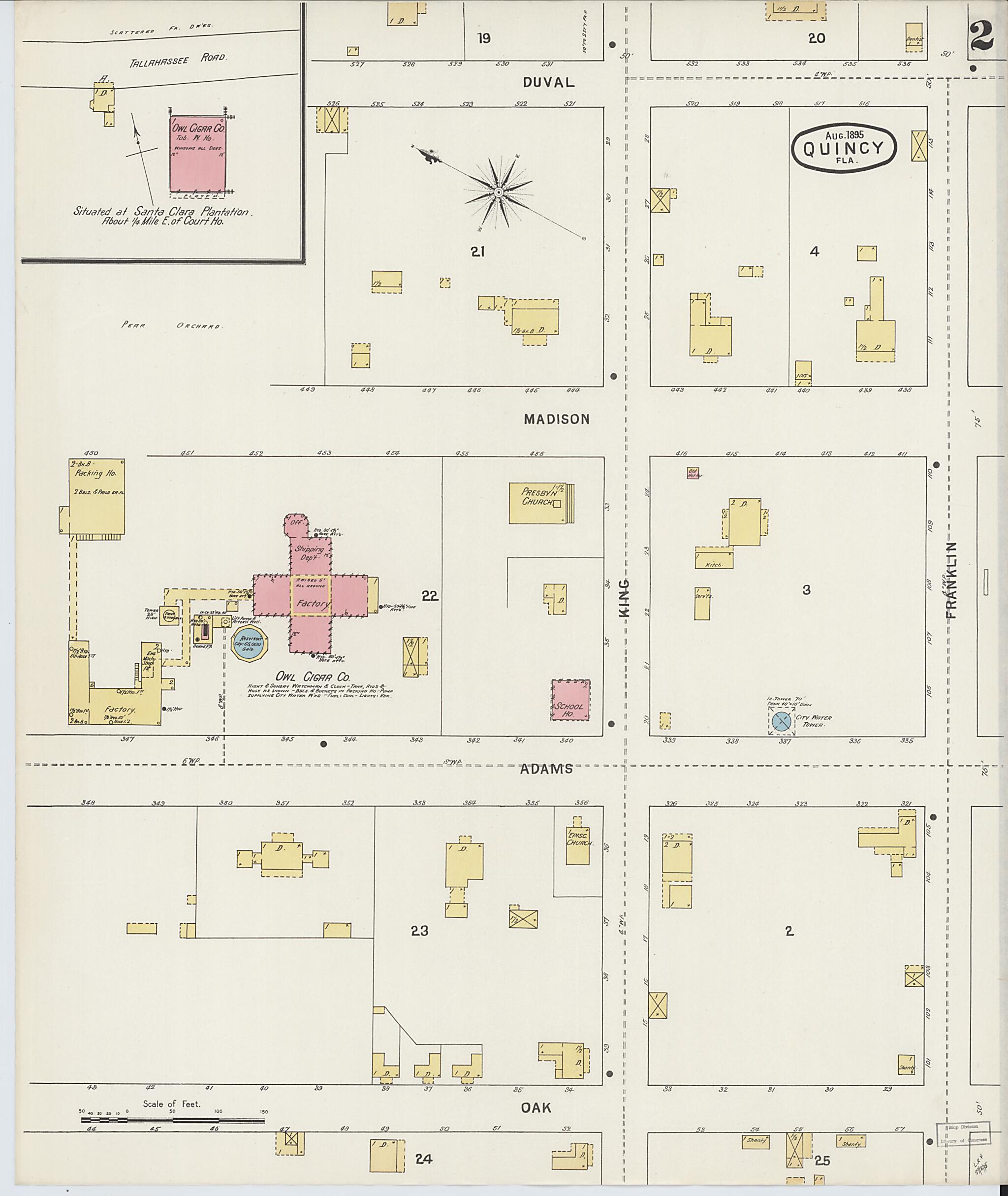 This old map of Quincy, Gadsden County, Florida was created by Sanborn Map Company in 1895