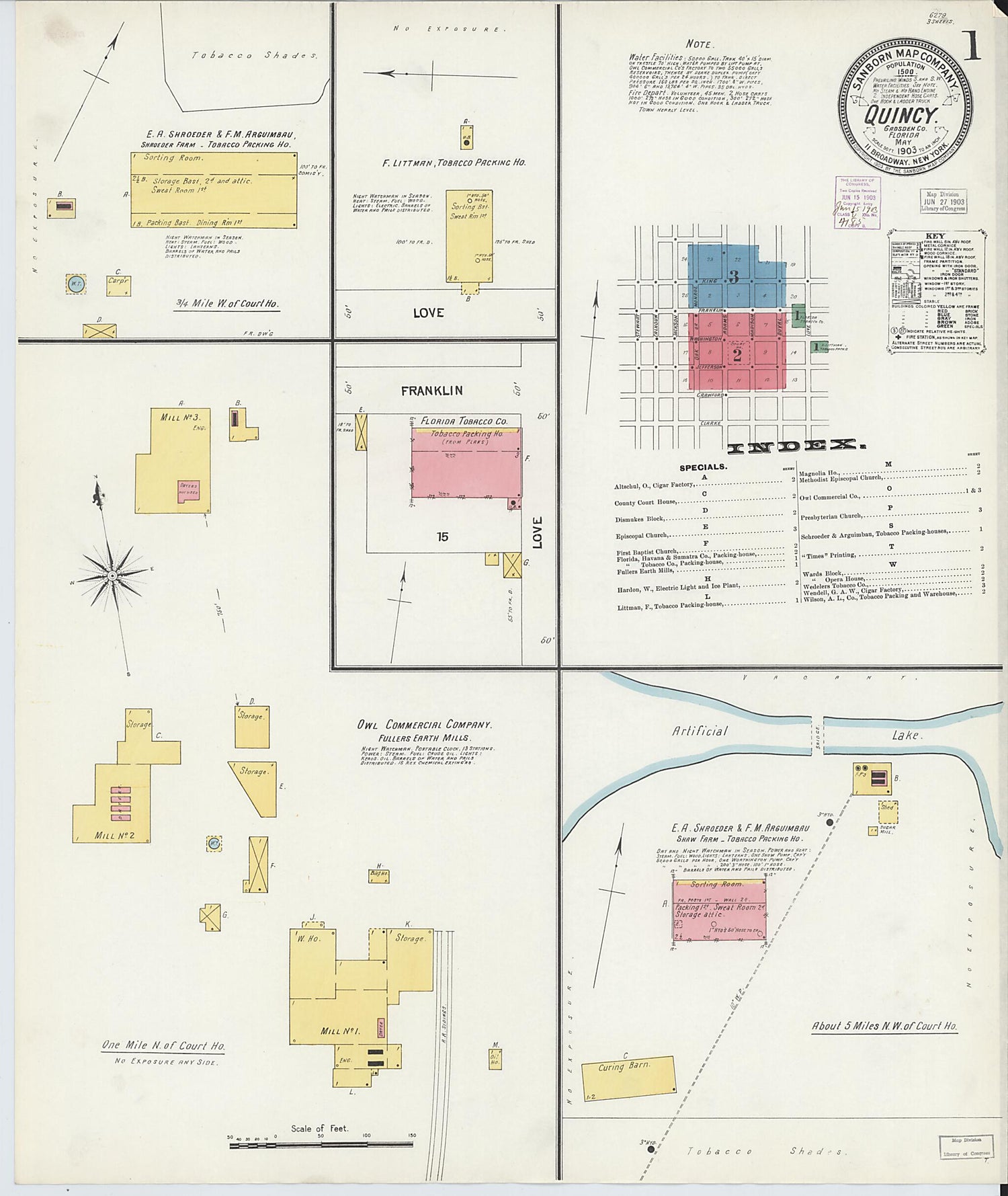 This old map of Quincy, Gadsden County, Florida was created by Sanborn Map Company in 1903