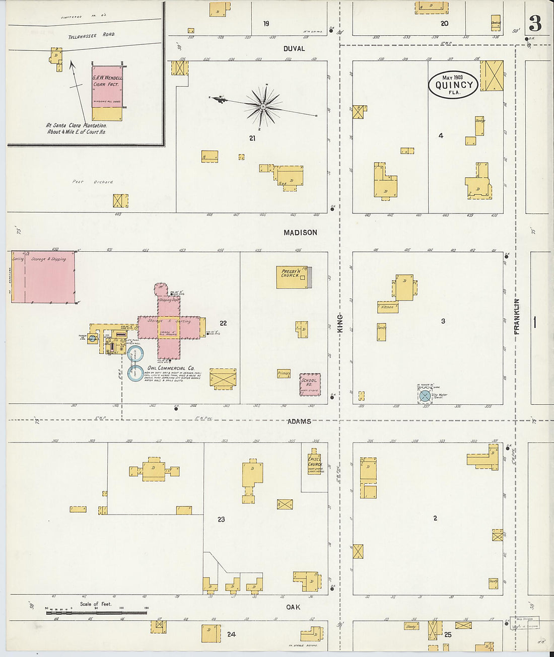 This old map of Quincy, Gadsden County, Florida was created by Sanborn Map Company in 1903