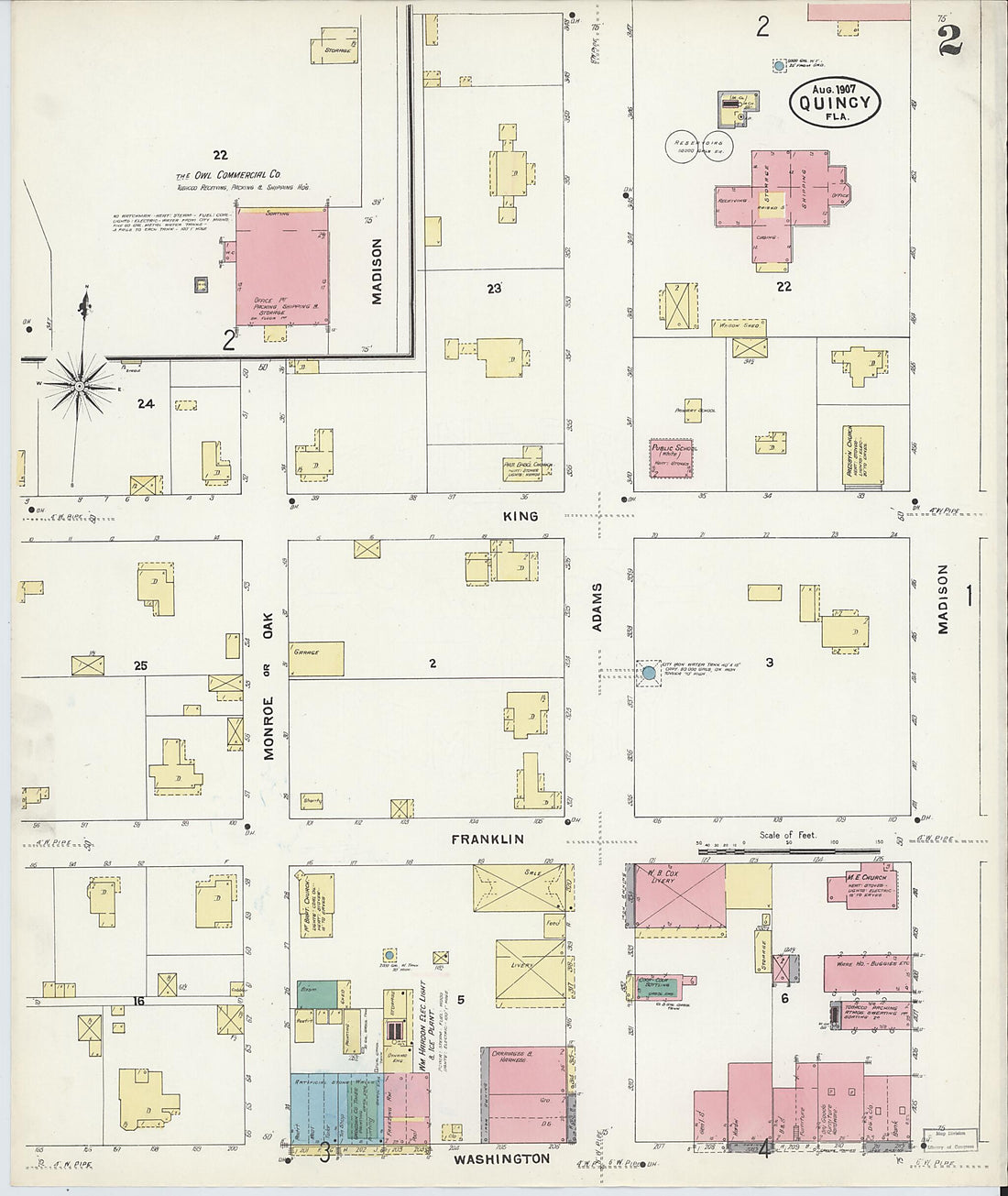 This old map of Quincy, Gadsden County, Florida was created by Sanborn Map Company in 1907