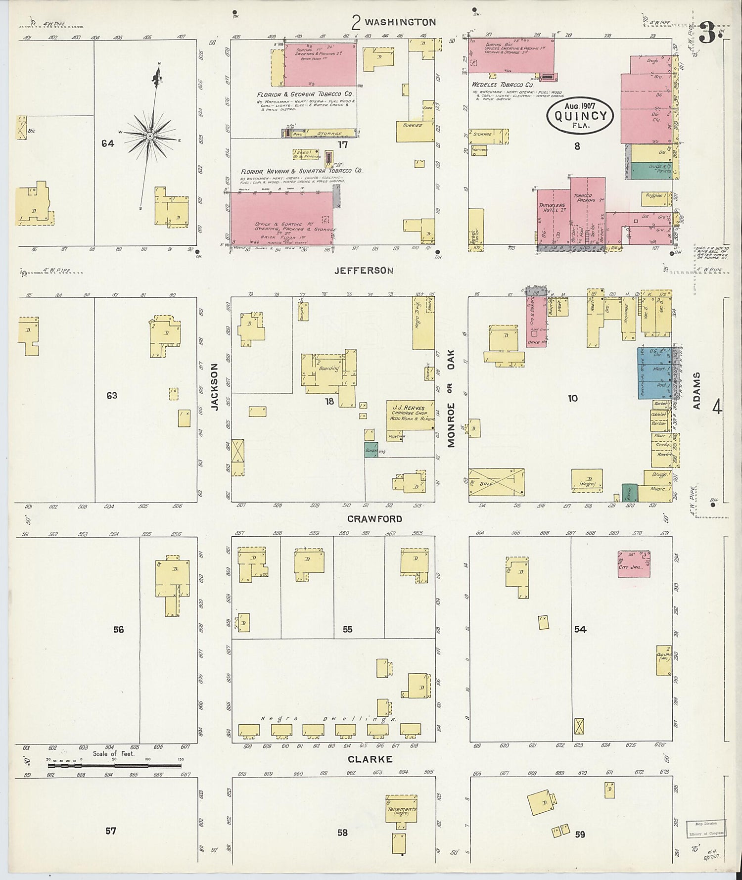 This old map of Quincy, Gadsden County, Florida was created by Sanborn Map Company in 1907