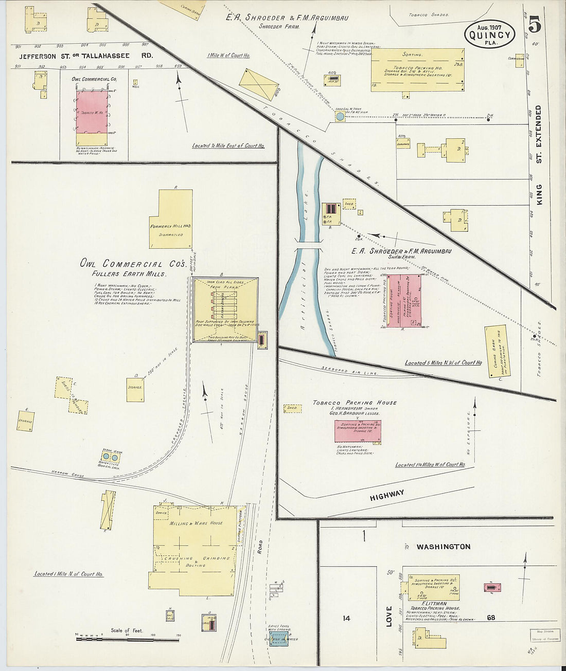 This old map of Quincy, Gadsden County, Florida was created by Sanborn Map Company in 1907