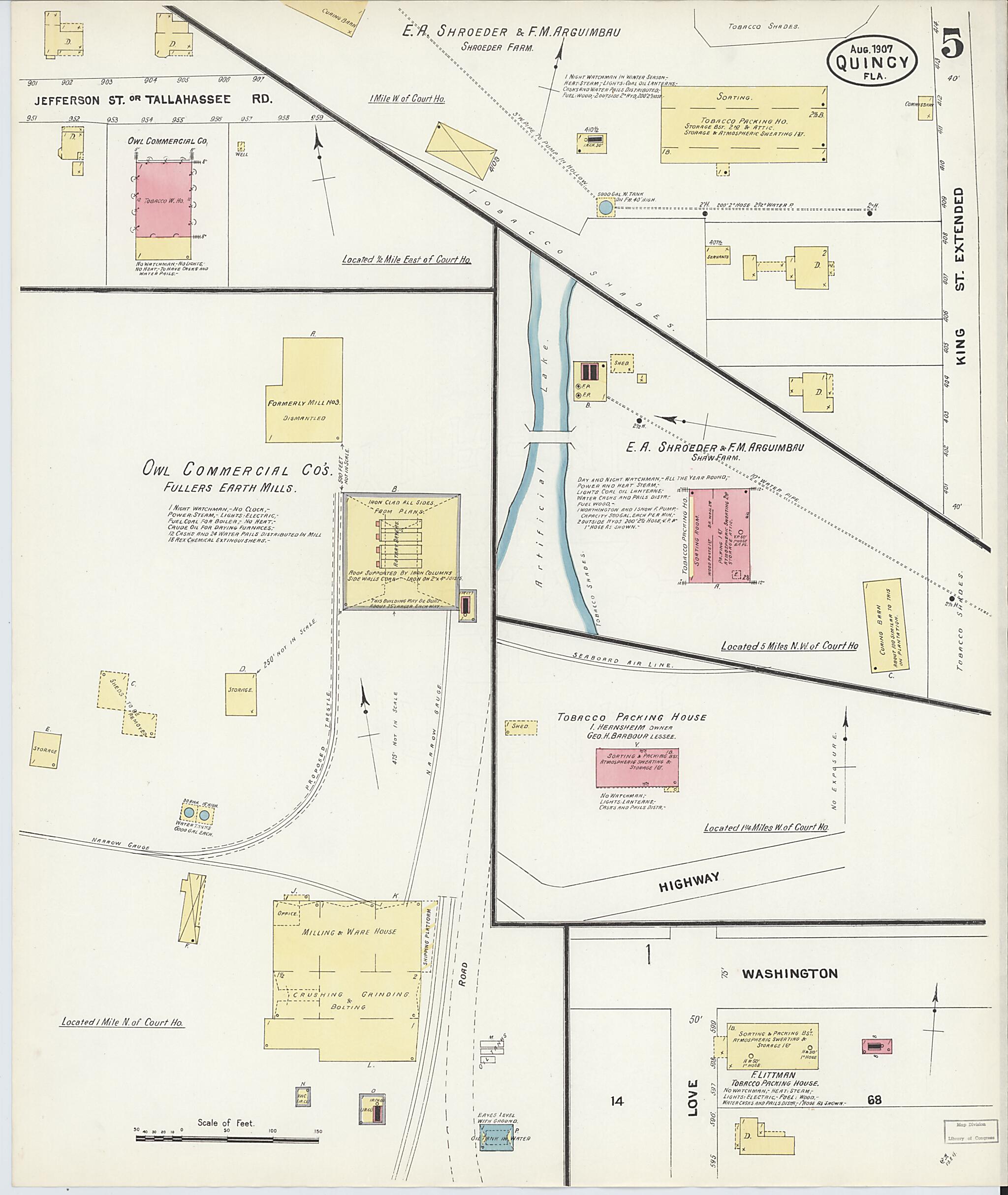 This old map of Quincy, Gadsden County, Florida was created by Sanborn Map Company in 1907