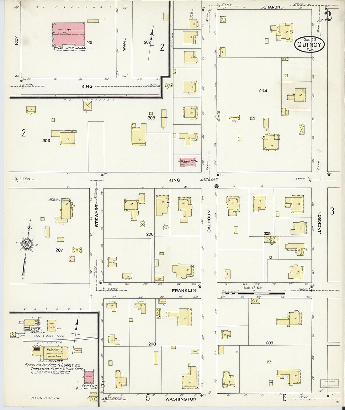 This old map of Quincy, Gadsden County, Florida was created by Sanborn Map Company in 1913