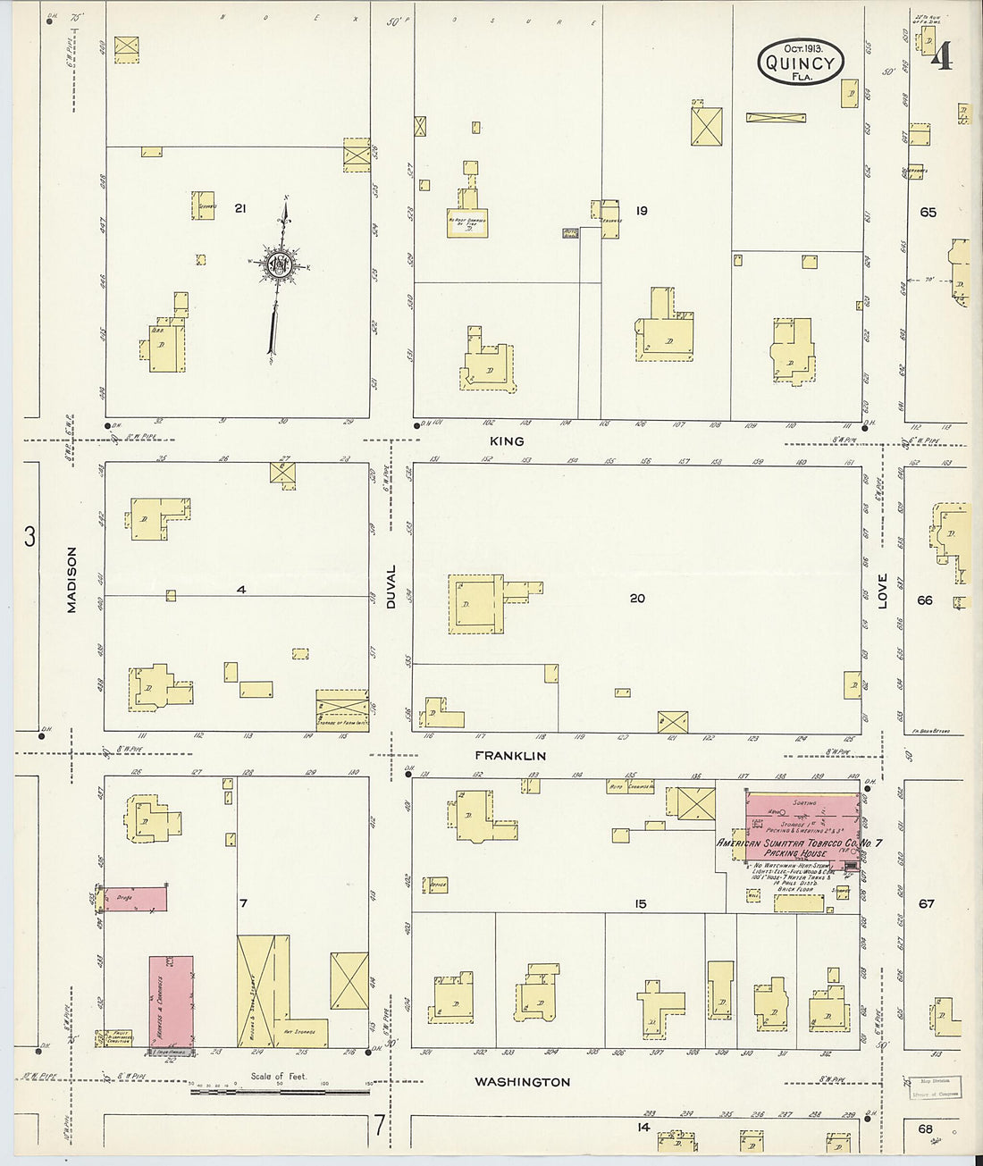 This old map of Quincy, Gadsden County, Florida was created by Sanborn Map Company in 1913