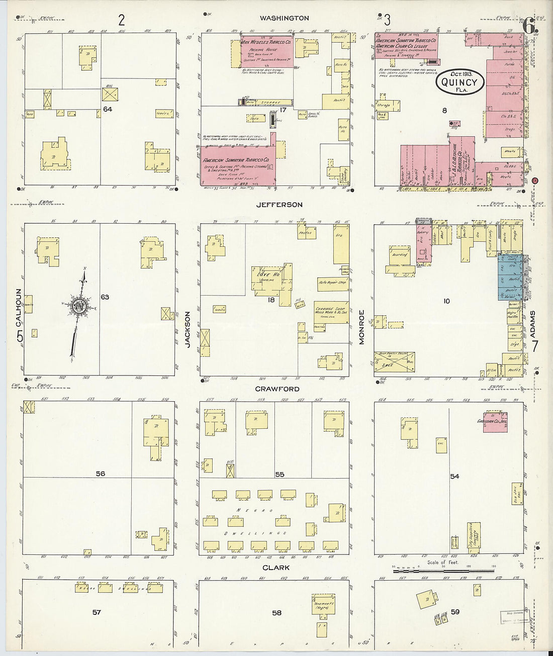 This old map of Quincy, Gadsden County, Florida was created by Sanborn Map Company in 1913