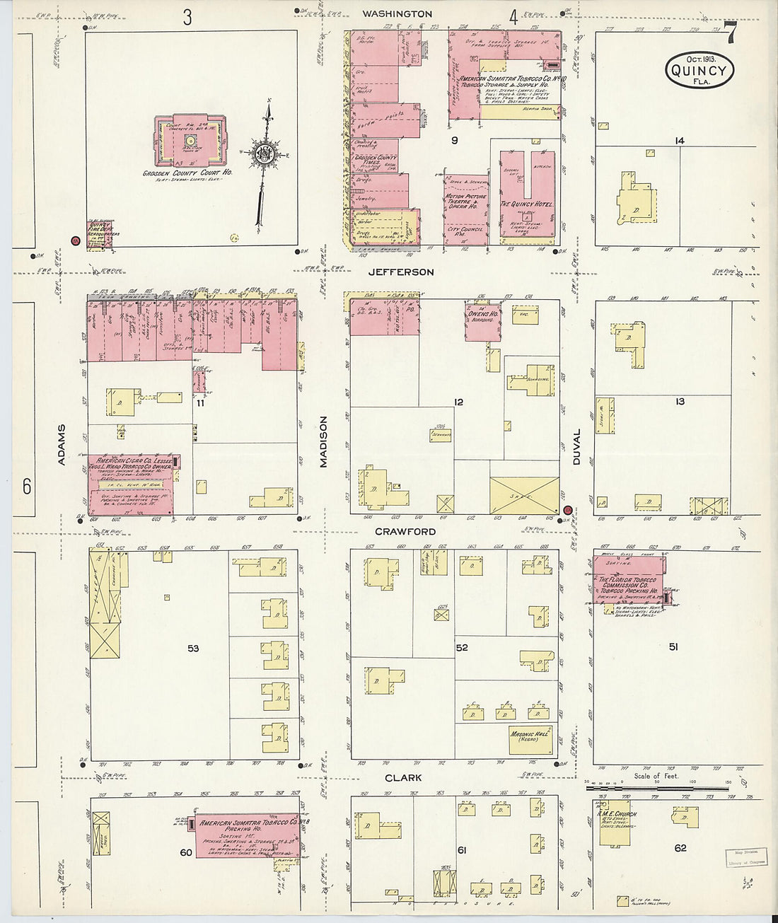 This old map of Quincy, Gadsden County, Florida was created by Sanborn Map Company in 1913