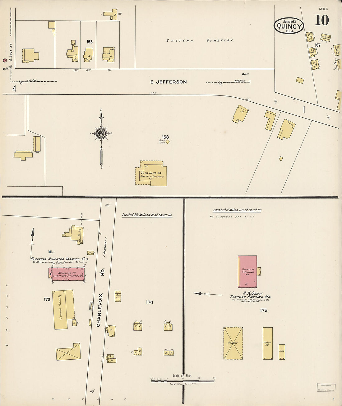 This old map of Quincy, Gadsden County, Florida was created by Sanborn Map Company in 1922