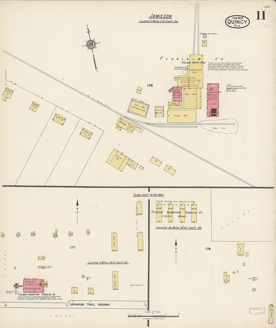 This old map of Quincy, Gadsden County, Florida was created by Sanborn Map Company in 1922