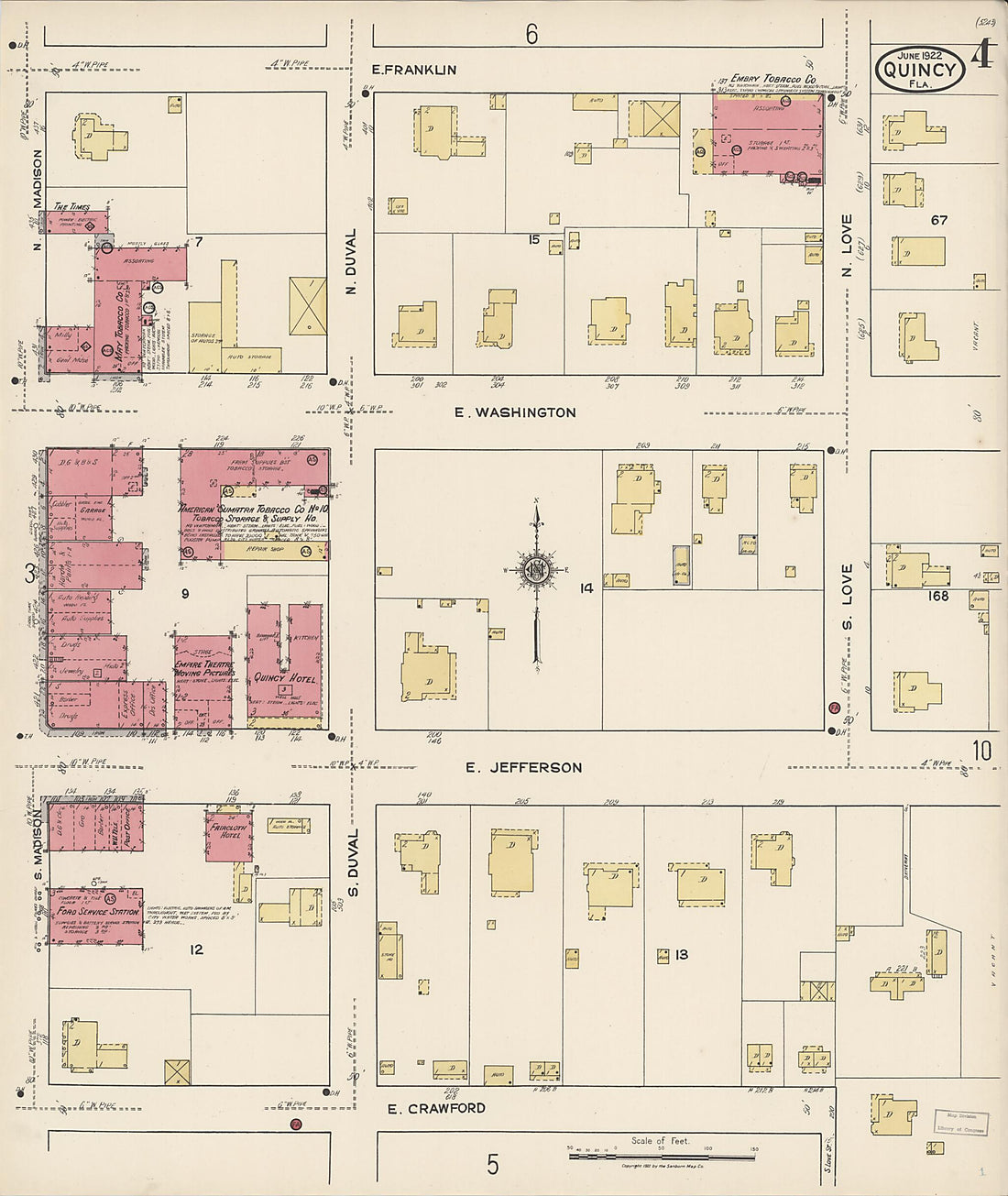 This old map of Quincy, Gadsden County, Florida was created by Sanborn Map Company in 1922