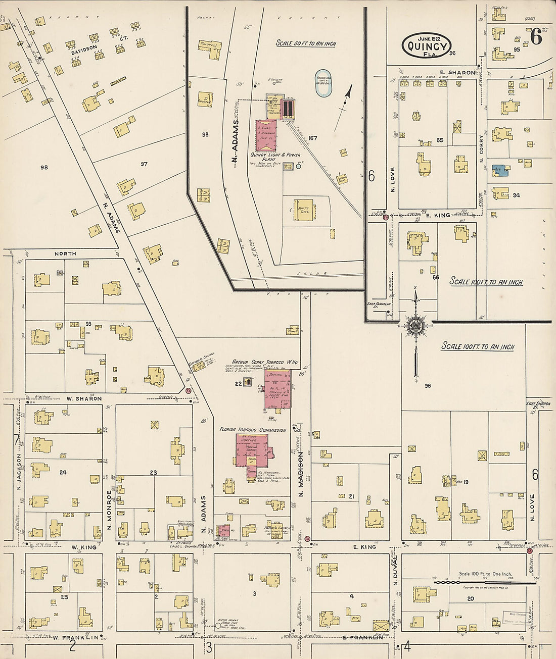 This old map of Quincy, Gadsden County, Florida was created by Sanborn Map Company in 1922