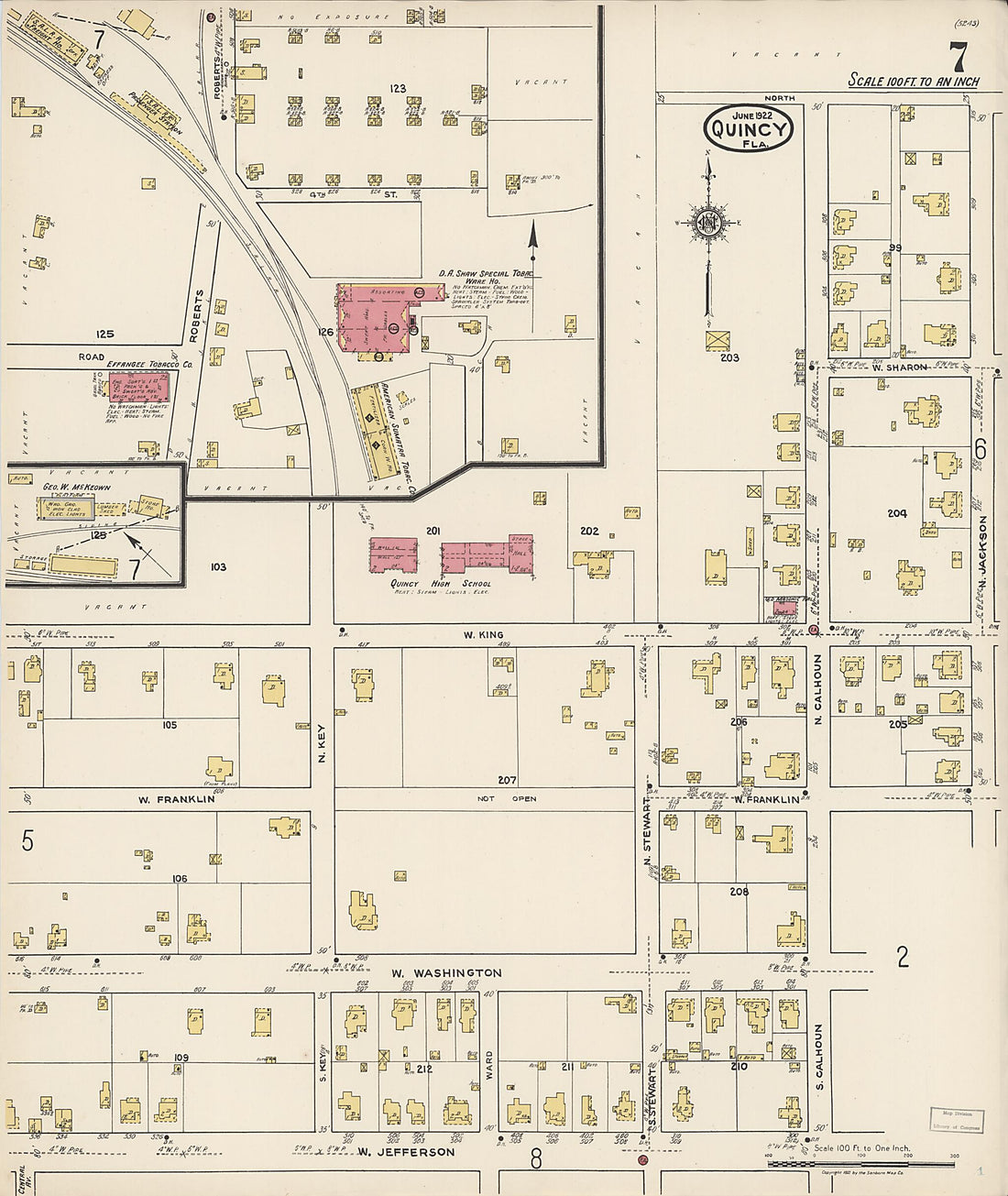 This old map of Quincy, Gadsden County, Florida was created by Sanborn Map Company in 1922