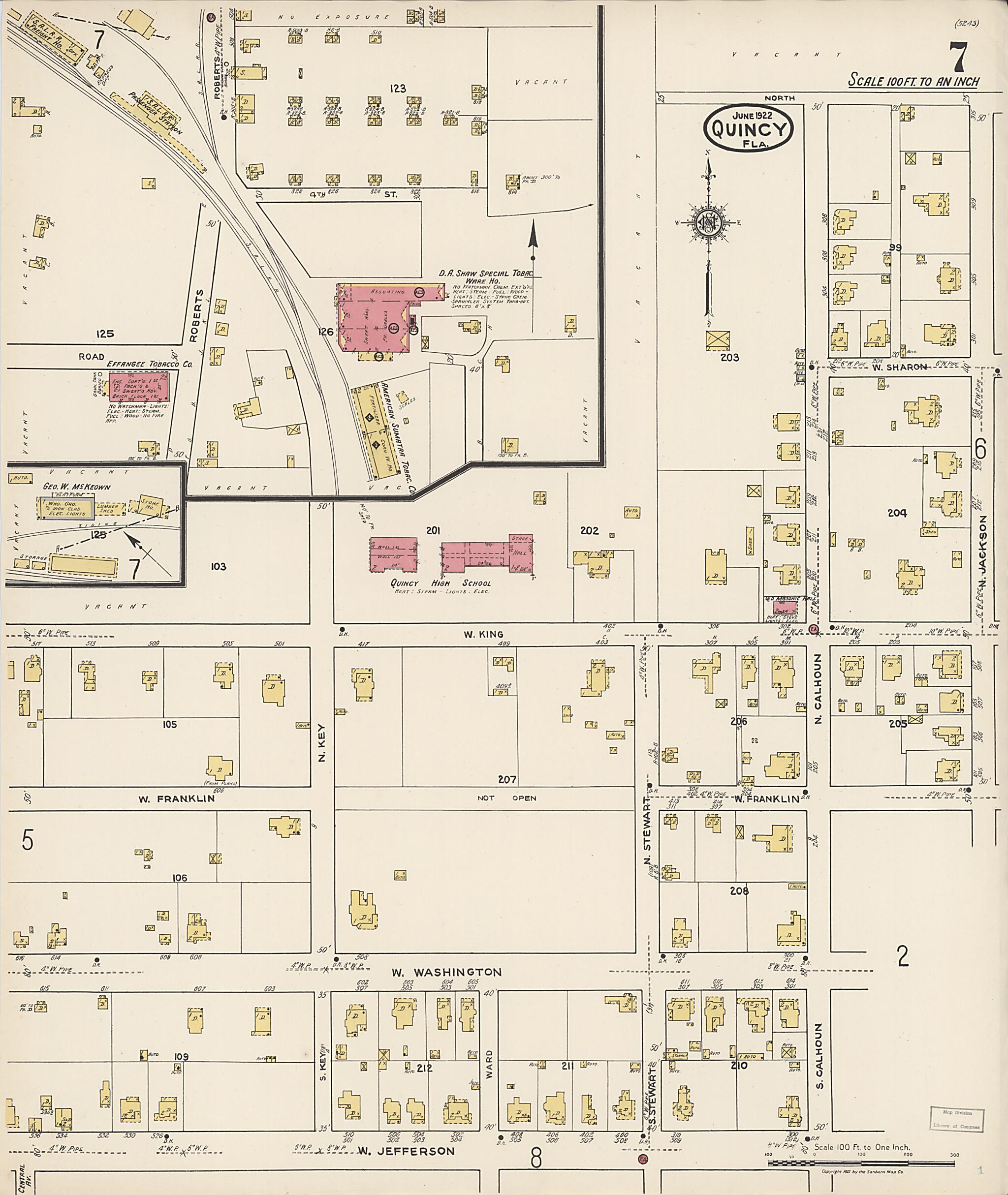 This old map of Quincy, Gadsden County, Florida was created by Sanborn Map Company in 1922