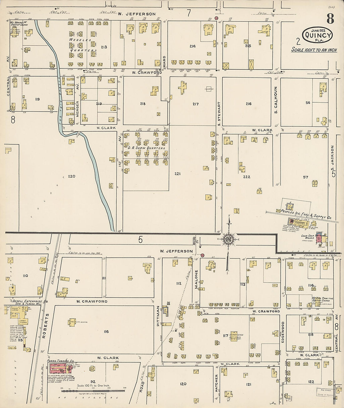 This old map of Quincy, Gadsden County, Florida was created by Sanborn Map Company in 1922