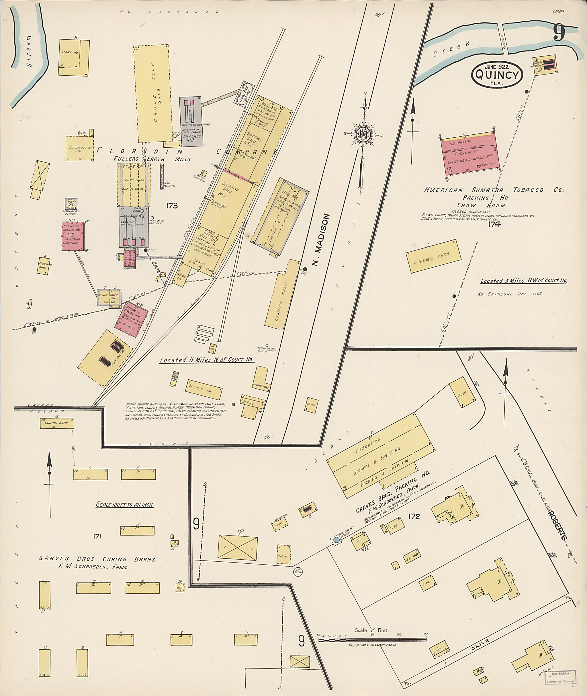 This old map of Quincy, Gadsden County, Florida was created by Sanborn Map Company in 1922