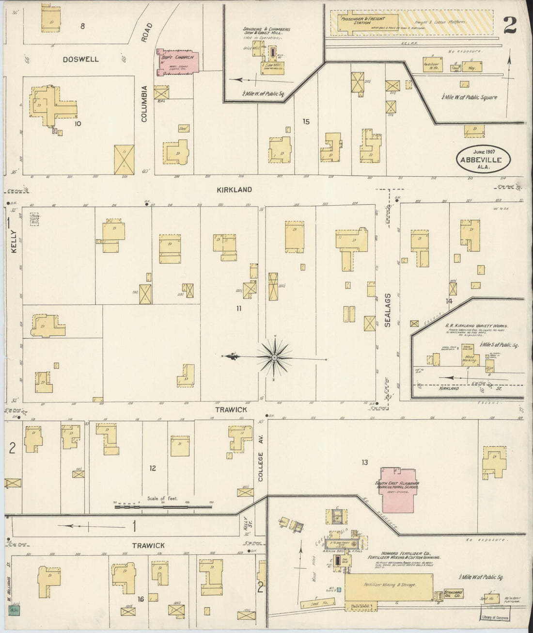 This old map of Abbeville, Henry County, Alabama was created by Sanborn Map Company in 1907
