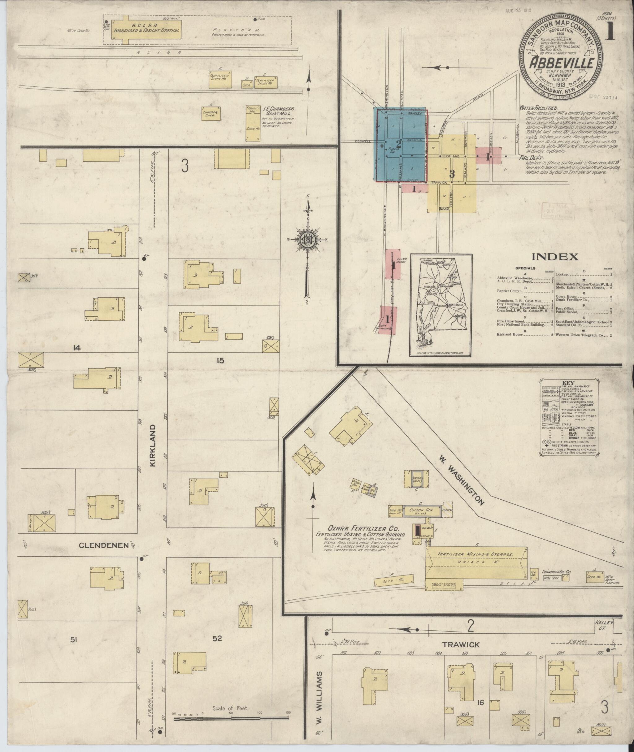 This old map of Abbeville, Henry County, Alabama was created by Sanborn Map Company in 1913