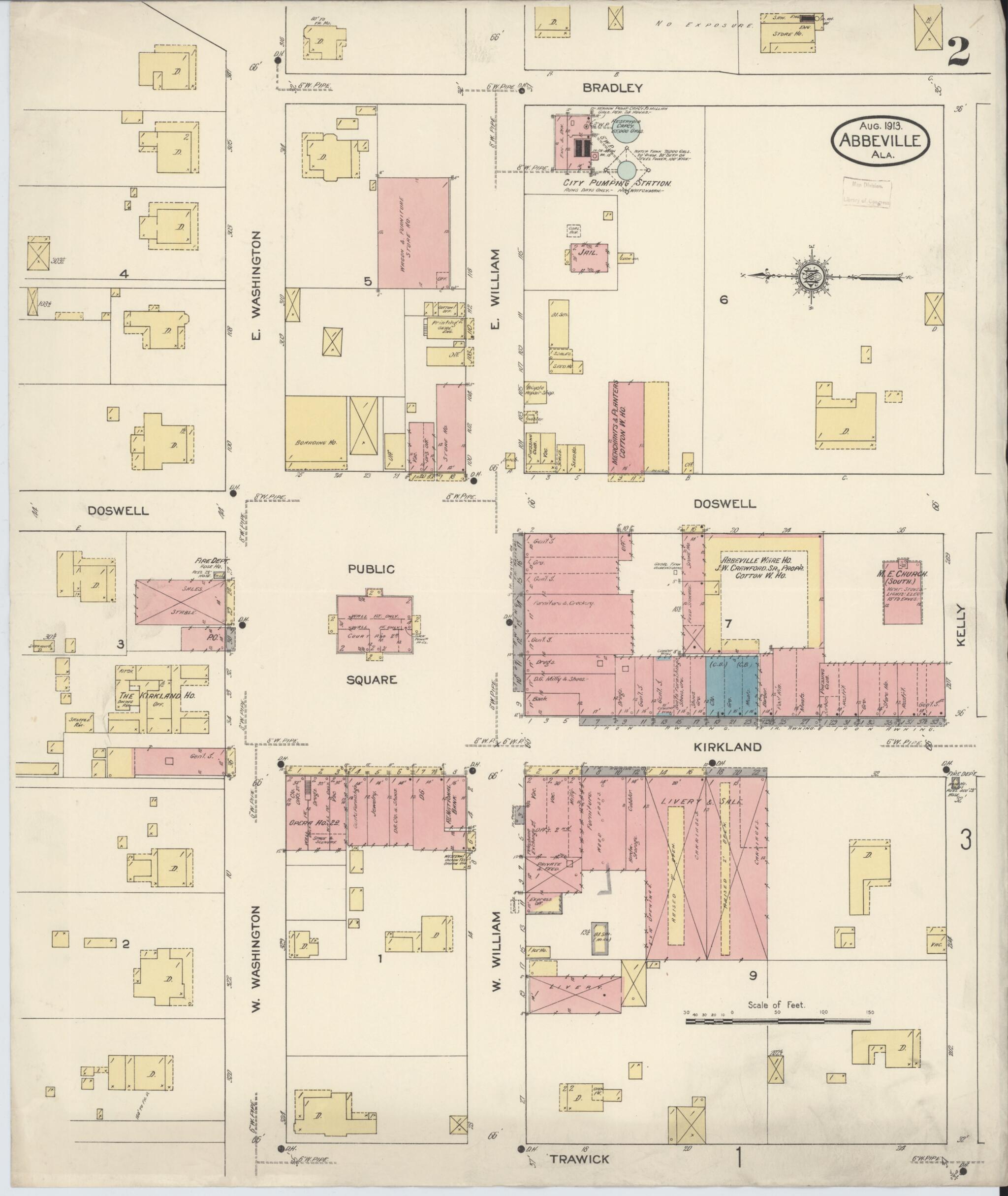 This old map of Abbeville, Henry County, Alabama was created by Sanborn Map Company in 1913