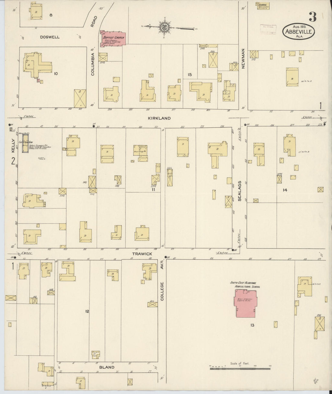 This old map of Abbeville, Henry County, Alabama was created by Sanborn Map Company in 1913