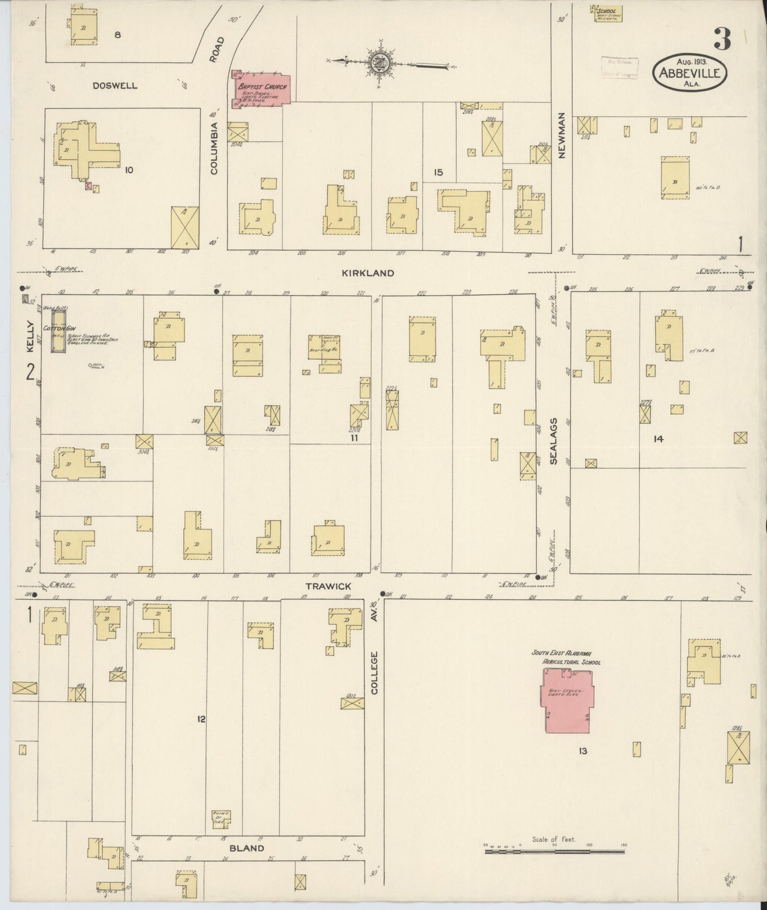 This old map of Abbeville, Henry County, Alabama was created by Sanborn Map Company in 1913