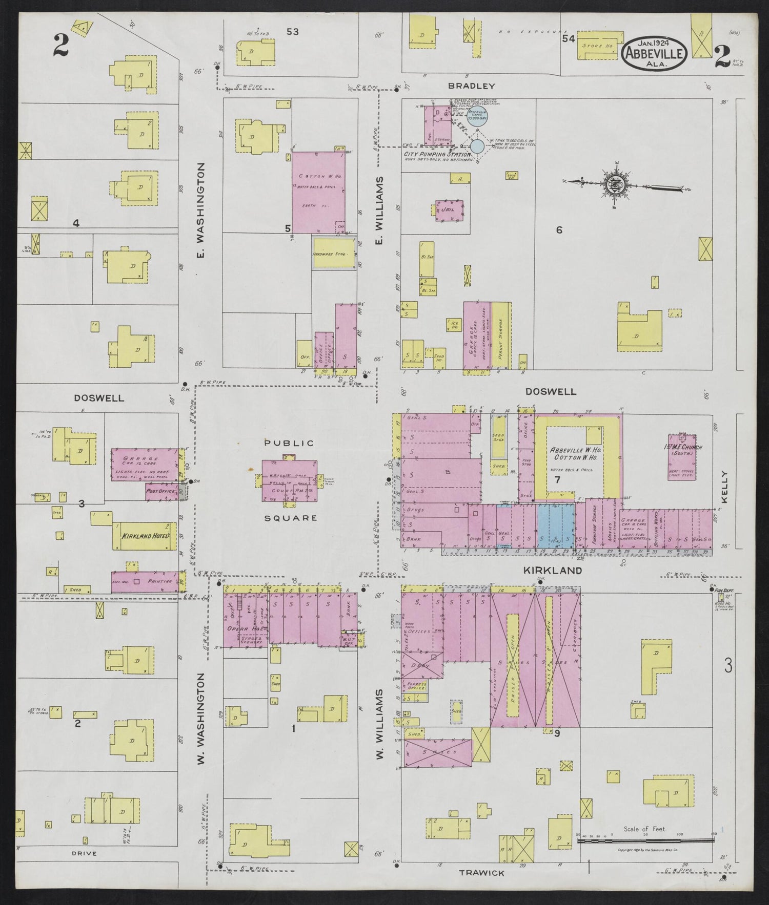 This old map of Abbeville, Henry County, Alabama was created by Sanborn Map Company in 1924