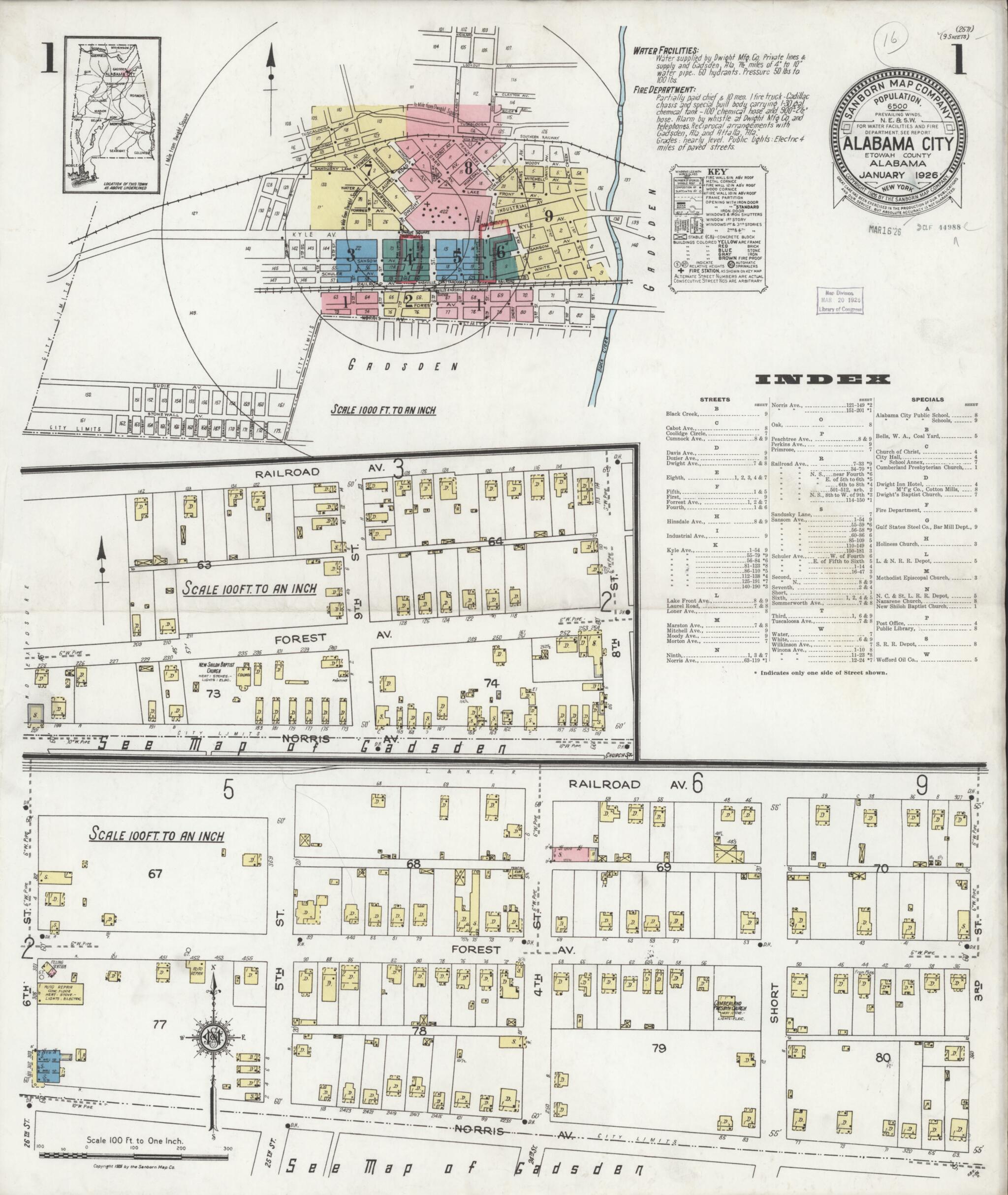 This old map of Alabama City, Etowah County, Alabama was created by Sanborn Map Company in 1926