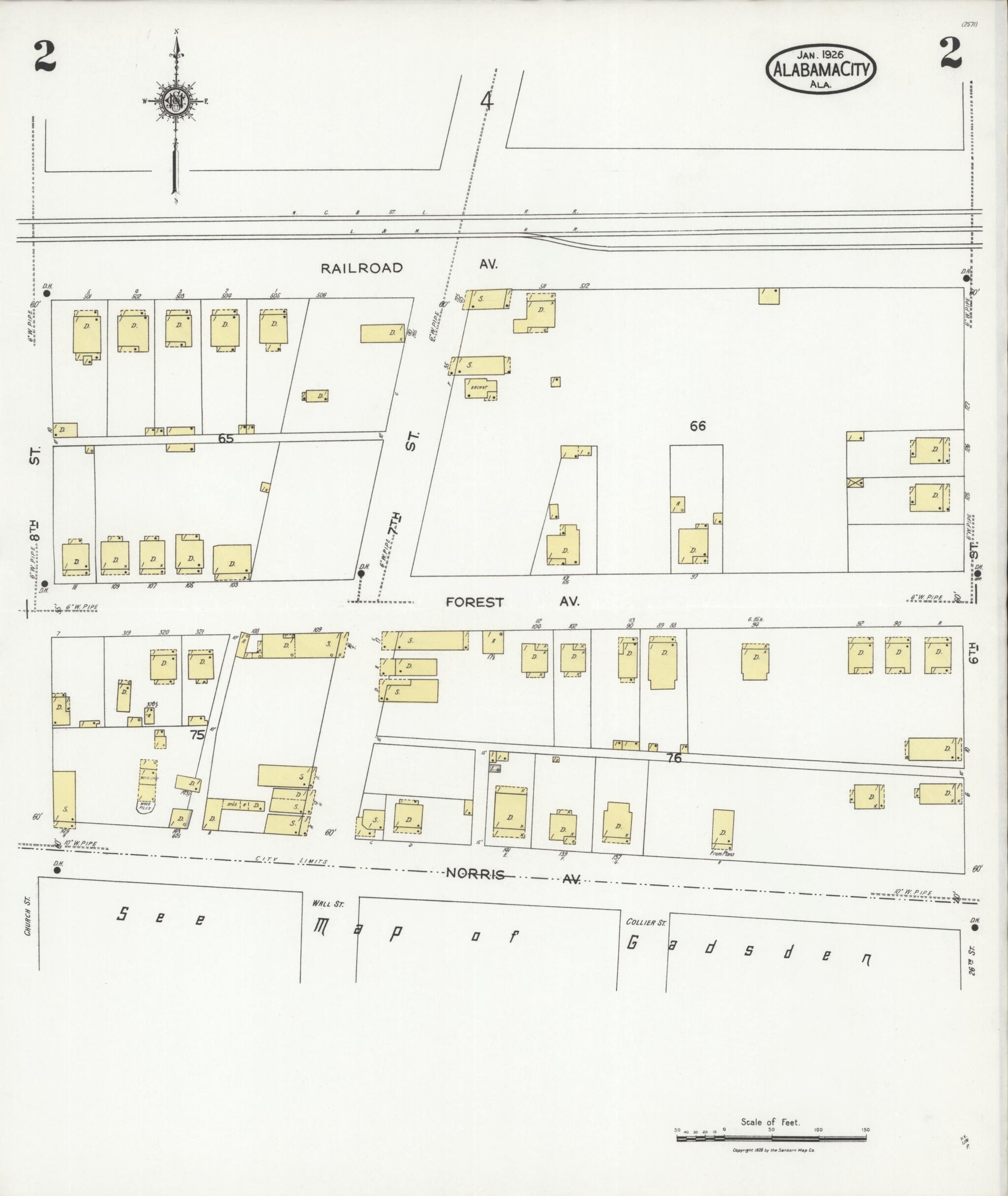 This old map of Alabama City, Etowah County, Alabama was created by Sanborn Map Company in 1926