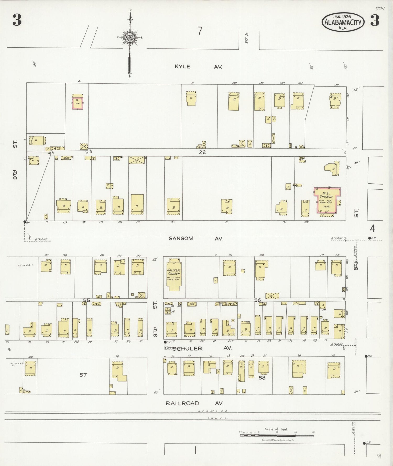 This old map of Alabama City, Etowah County, Alabama was created by Sanborn Map Company in 1926