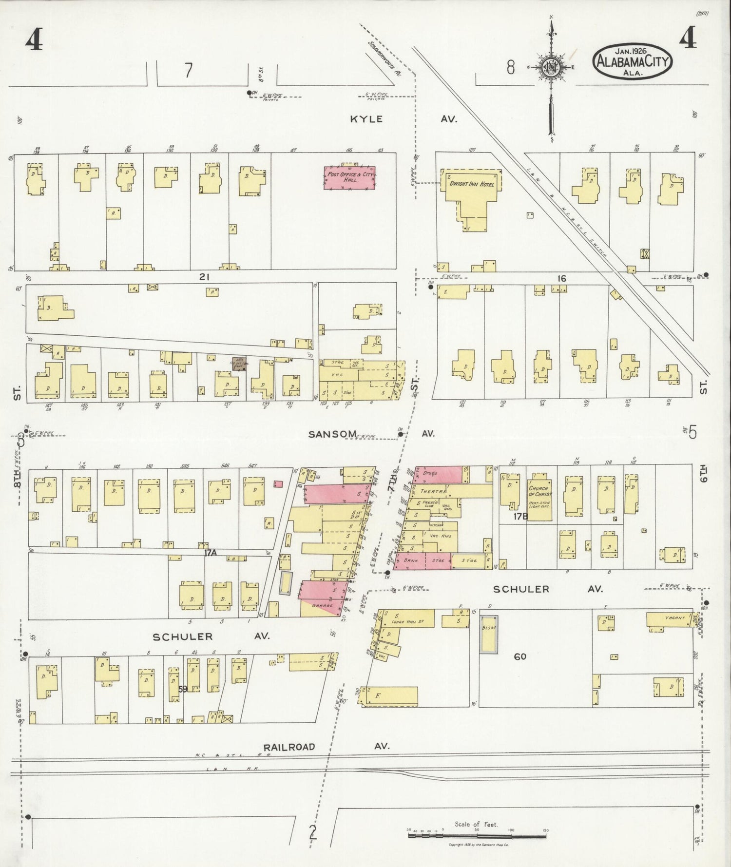 This old map of Alabama City, Etowah County, Alabama was created by Sanborn Map Company in 1926