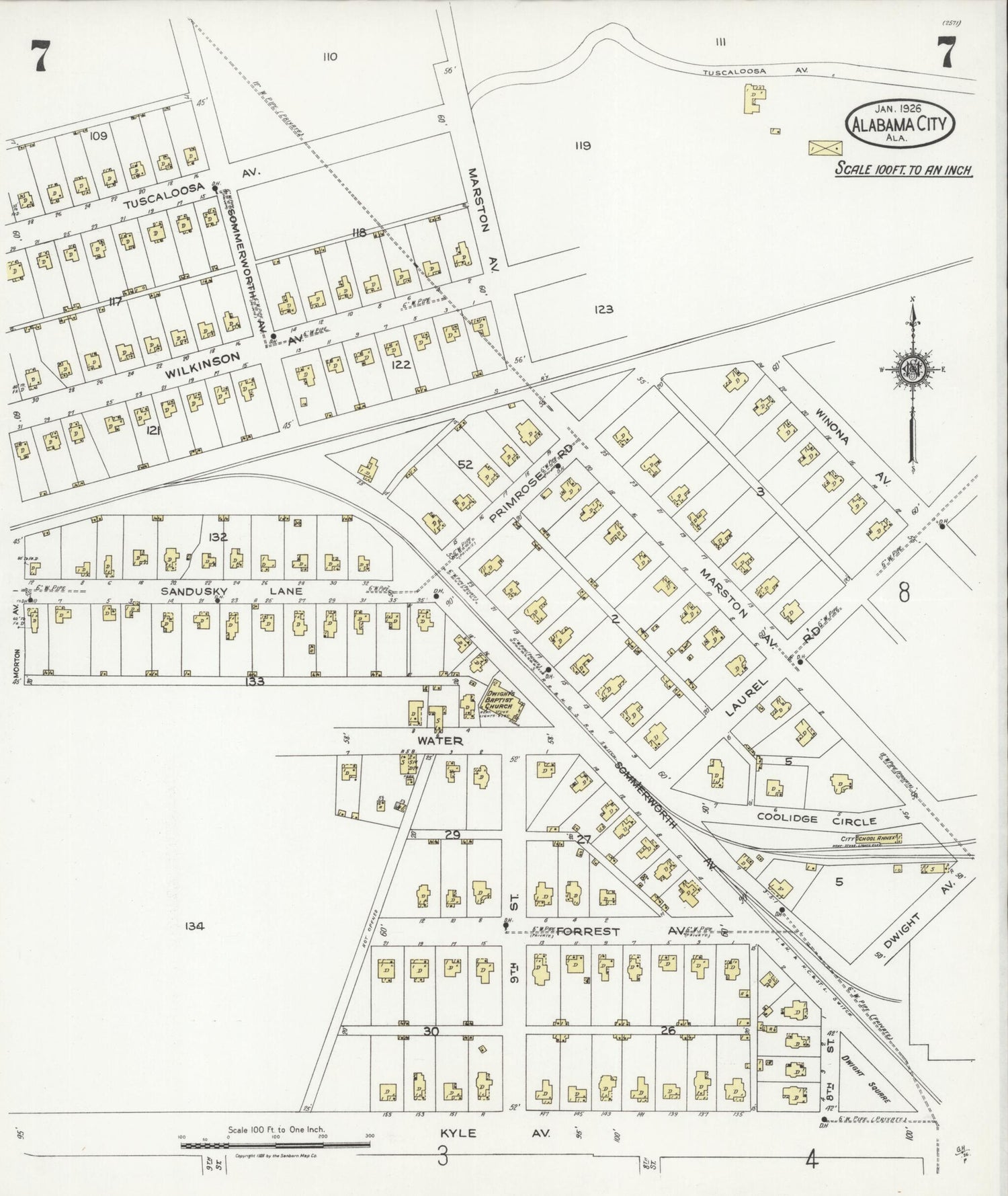 This old map of Alabama City, Etowah County, Alabama was created by Sanborn Map Company in 1926