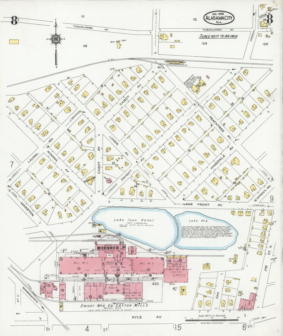 This old map of Alabama City, Etowah County, Alabama was created by Sanborn Map Company in 1926