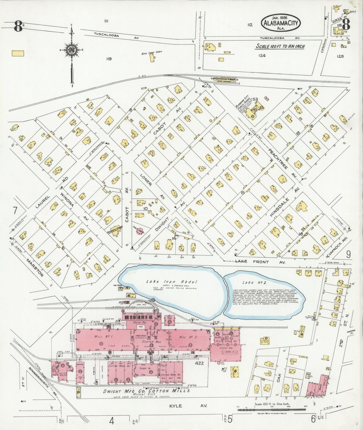 This old map of Alabama City, Etowah County, Alabama was created by Sanborn Map Company in 1926