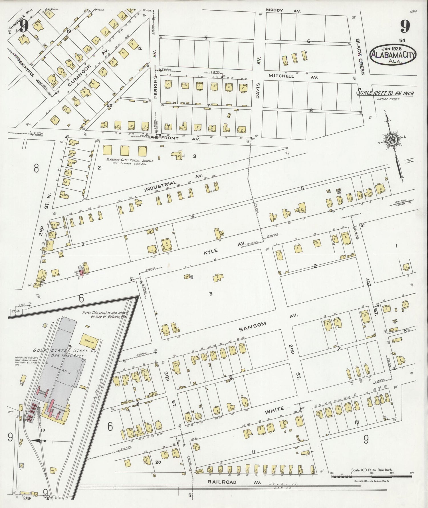 This old map of Alabama City, Etowah County, Alabama was created by Sanborn Map Company in 1926