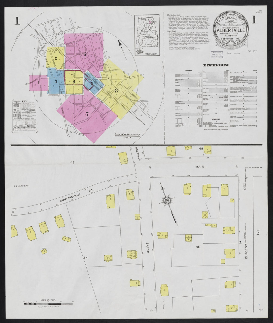 This old map of Albertville, Marshall County, Alabama was created by Sanborn Map Company in 1927