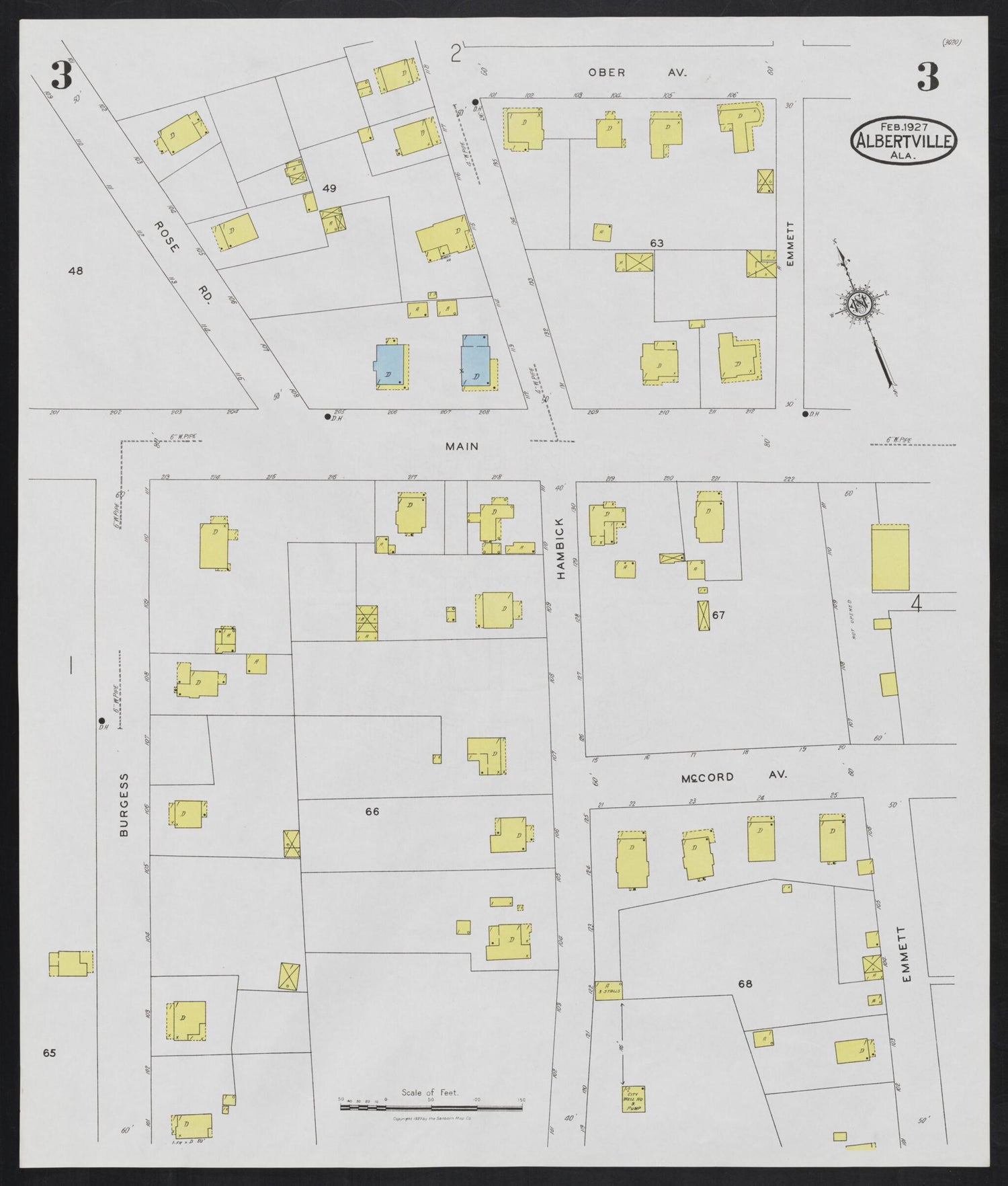 This old map of Albertville, Marshall County, Alabama was created by Sanborn Map Company in 1927