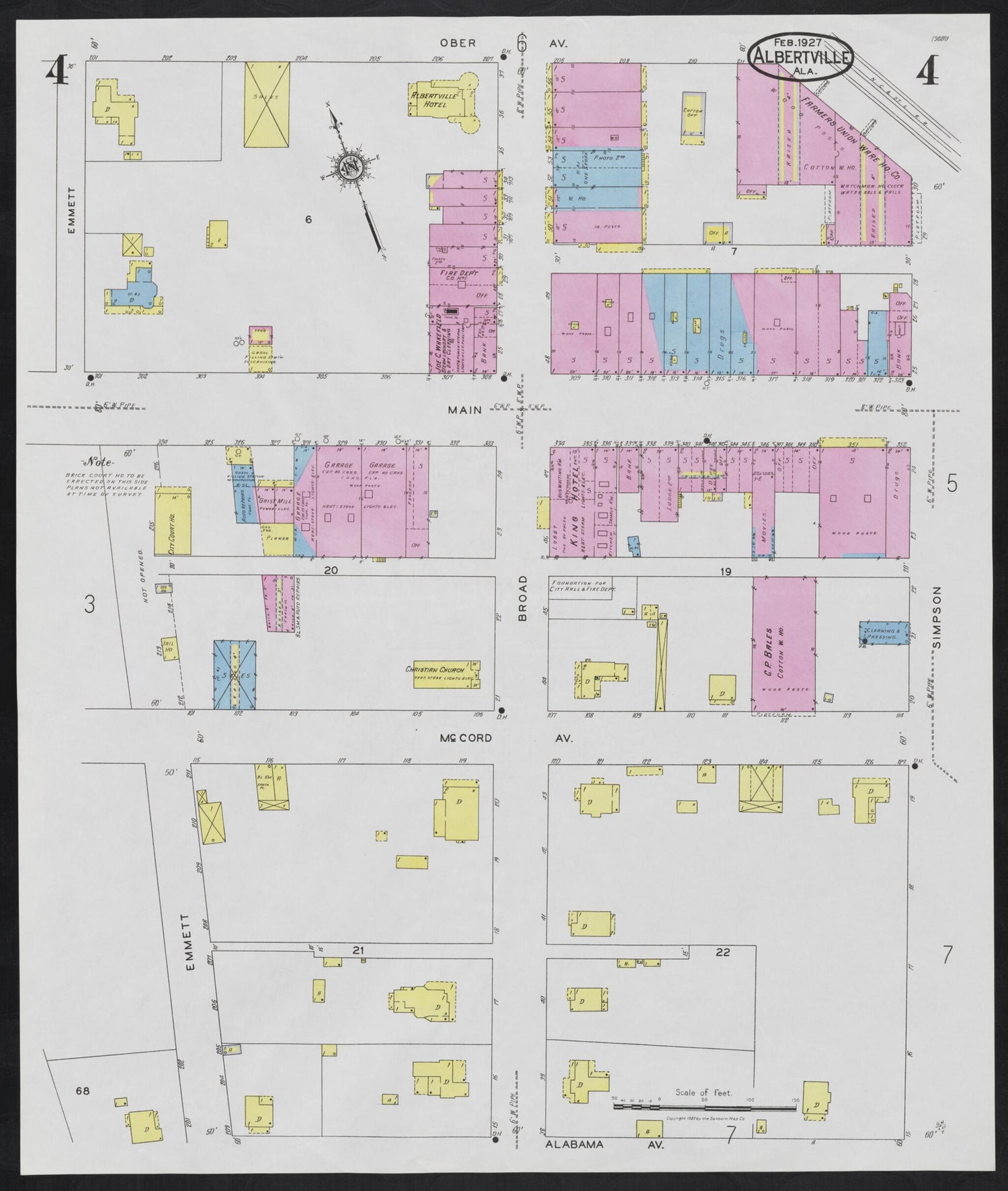 This old map of Albertville, Marshall County, Alabama was created by Sanborn Map Company in 1927