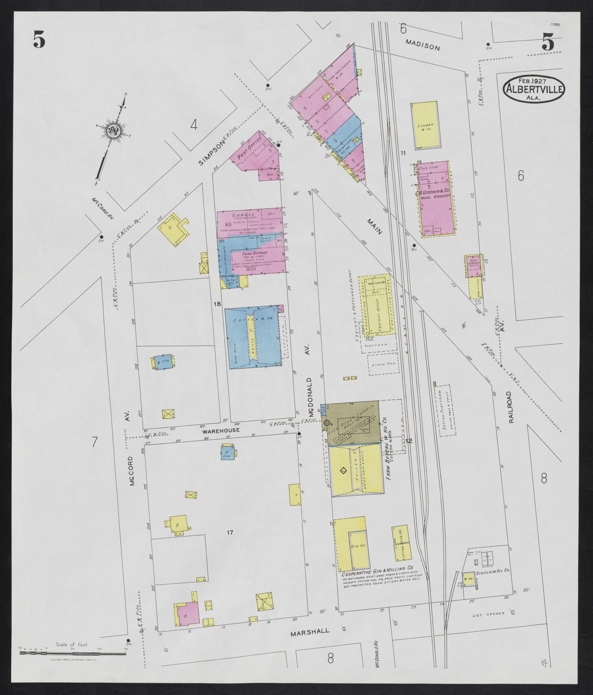 This old map of Albertville, Marshall County, Alabama was created by Sanborn Map Company in 1927