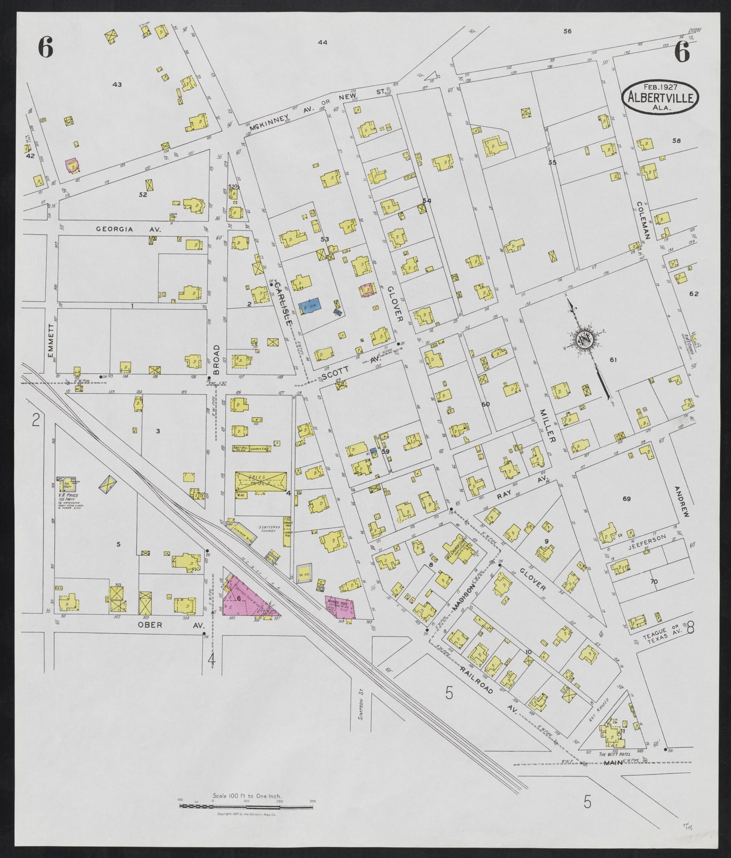 This old map of Albertville, Marshall County, Alabama was created by Sanborn Map Company in 1927