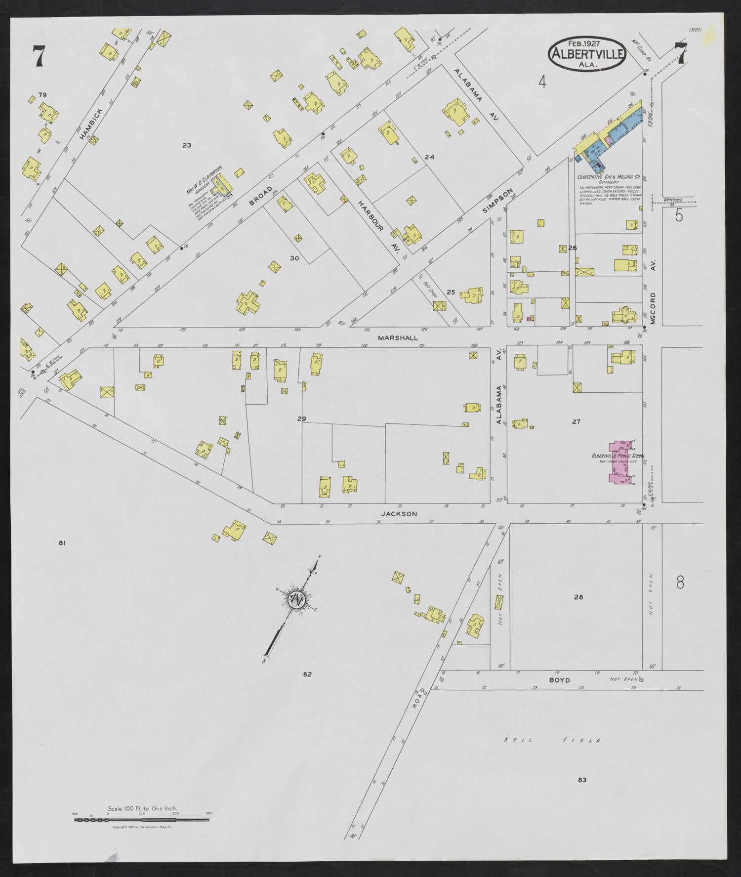 This old map of Albertville, Marshall County, Alabama was created by Sanborn Map Company in 1927