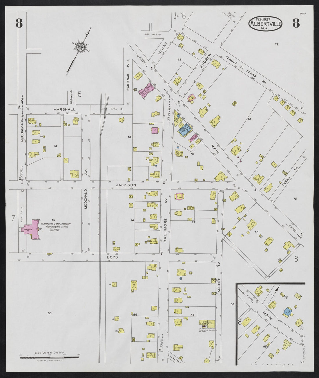 This old map of Albertville, Marshall County, Alabama was created by Sanborn Map Company in 1927