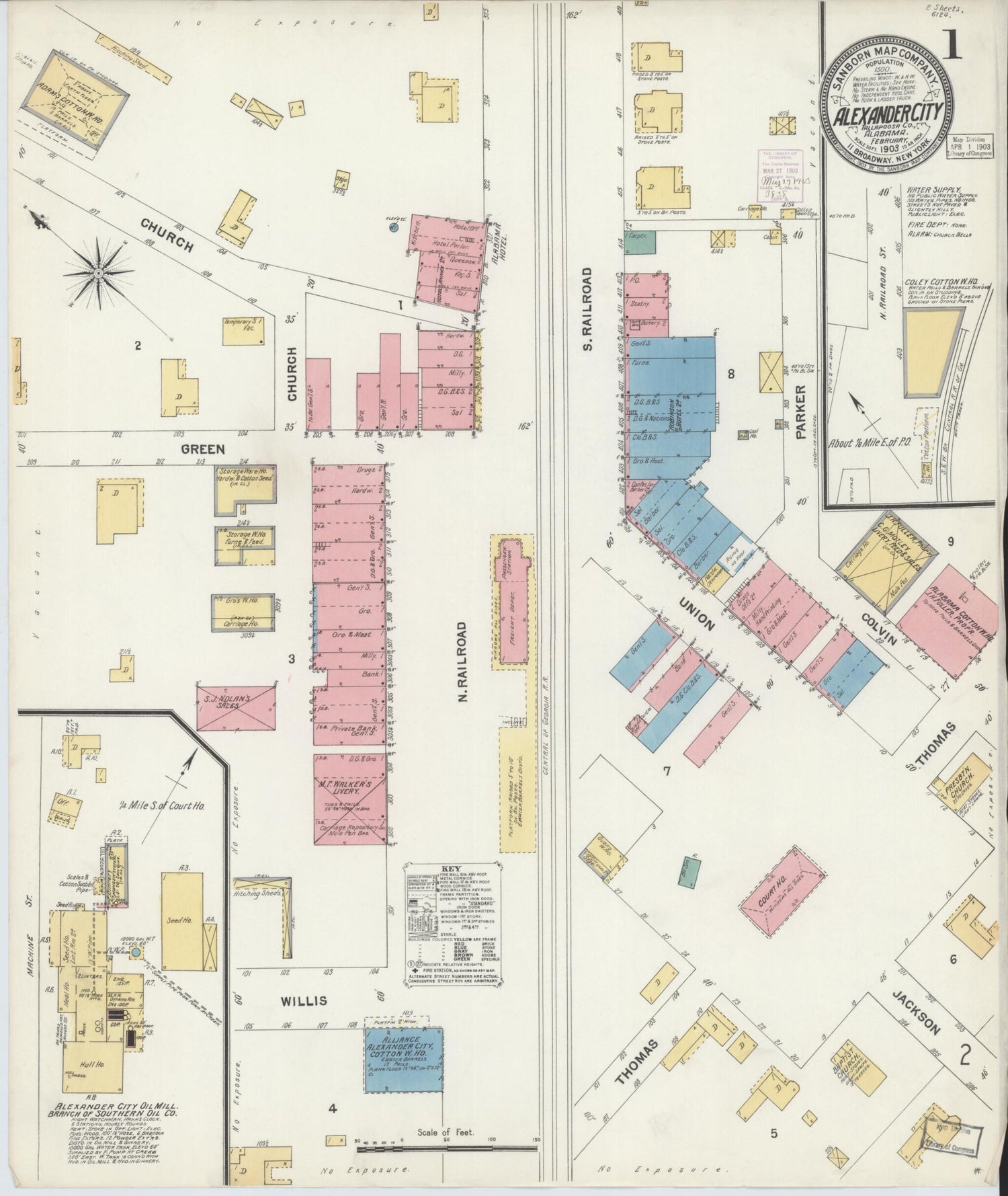 This old map of Alexander City, Tallapoosa County, Alabama was created by Sanborn Map Company in 1903